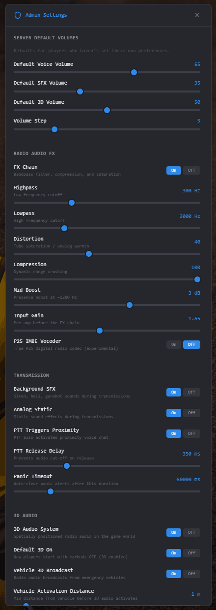 Admin Settings Panel