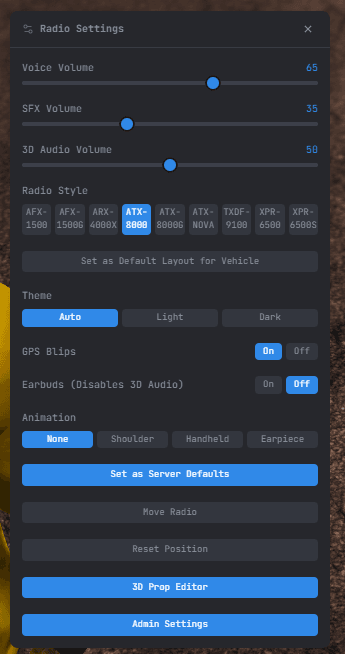 Client Settings Menu